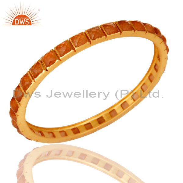 Supplier of 22k yellow gold plated peach moonstone brass bangle bracelet