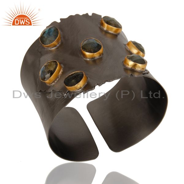 Exporter Black Oxidized Labradorite Textured Cuff Fashion Jewelry Cuff Bangle