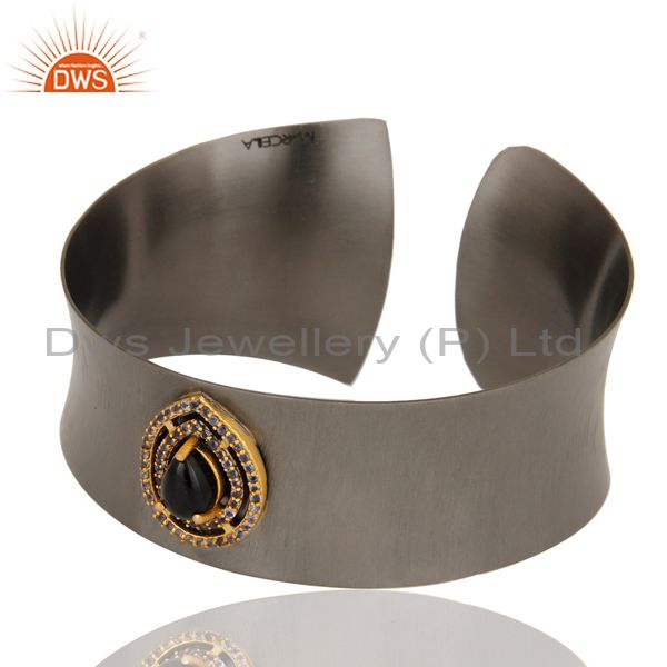 Exporter Black Oxidized Black Onyx & Iolite Cuff Fashion Jewelry Cuff Bangle