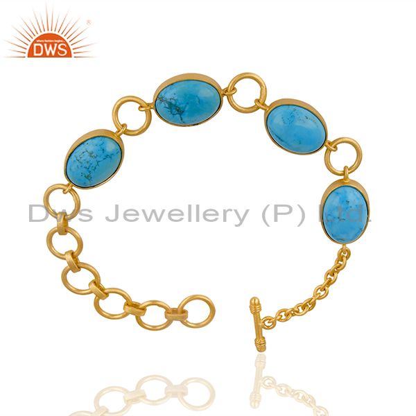 Exporter 14K Gold Plated Handmade Natural Turquoise Adjustable Bracelet Made In Brass