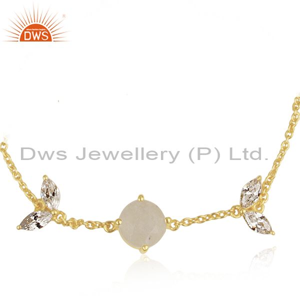 Exporter Gold Plated Brass Rainbow Moonstone Chan Link Fashion Bracelet Wholesale