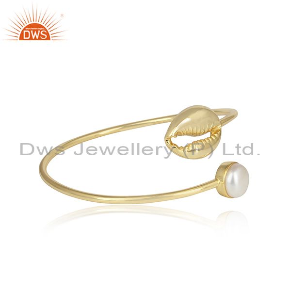 Pearl Set Brass Gold Adjustable Bangle