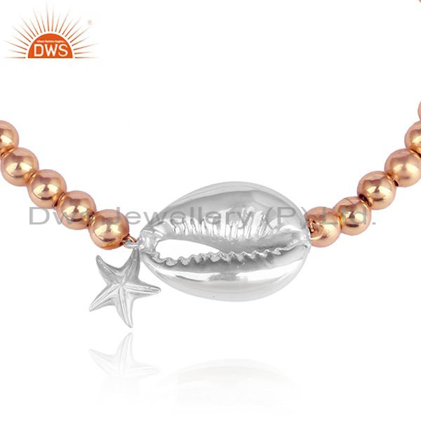 Brass Rose Gold Bracelet With White Gold Bead