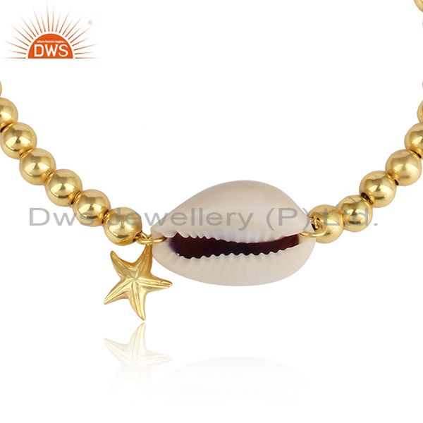 Cowrie Fancy Brass Gold Plated Chain Bracelet