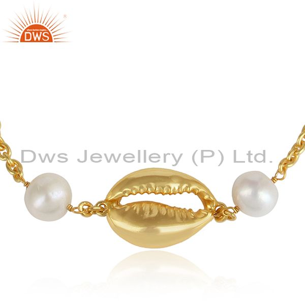 Pearl Set Brass Gold Bracelet