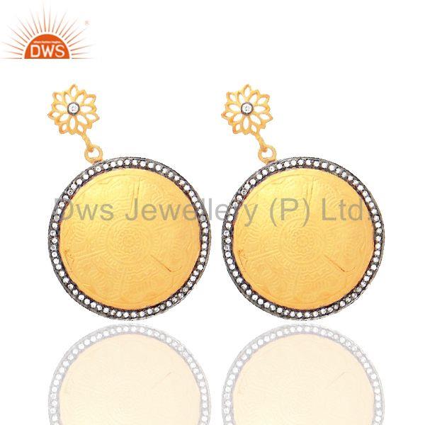 Exporter 18K Yellow Gold Plated Sterling Silver Cubic Zirconia Designer Disc Earrings