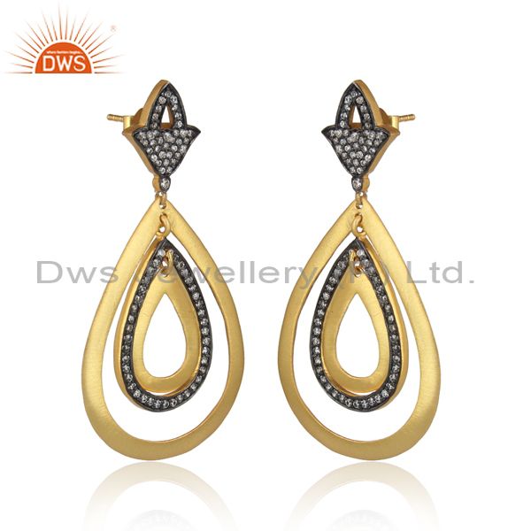Exporter 18k Gold Plated With Matte Finish Handcrafted 925 Sterling Silver Dangle Earring