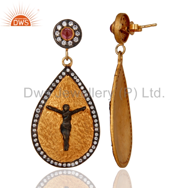 Exporter Designer 18-Karat Gold Plated White Zircon Jesus Christ Women Special Earrings