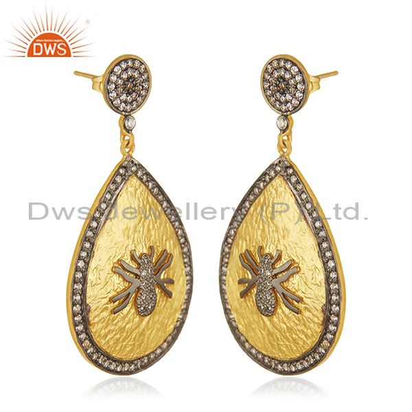 Exporter 18K Yellow Gold Plated Cubic Zirconia Vintage Fashion Womens Dangle Earrings