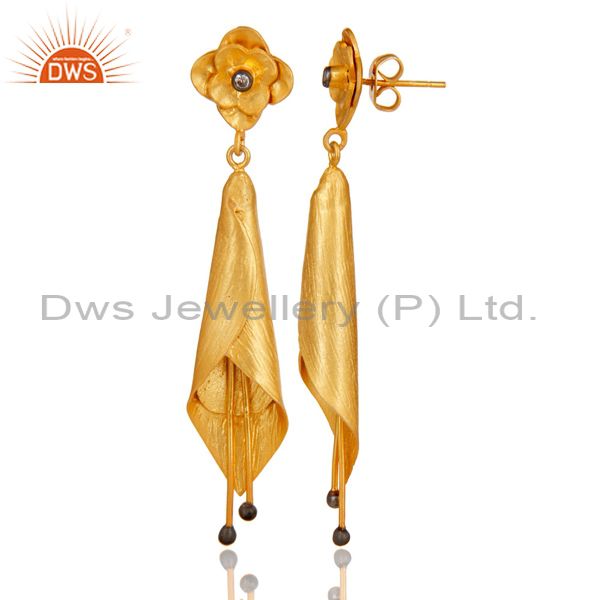 Exporter 22K Yellow Gold Plated Sterling Silver Cubic Zirconia Dangle Earrings