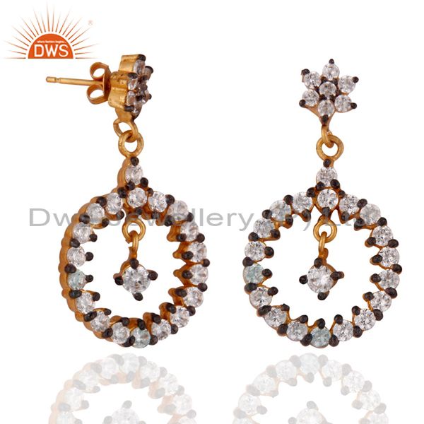 Exporter Gold Plated Stunning White Cubic Zirconia Fashion Dangle Earrings