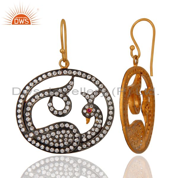 Exporter 18K Yellow Gold Plated Cubic Zirconia Accent Peacock Designer Fashion Earrings
