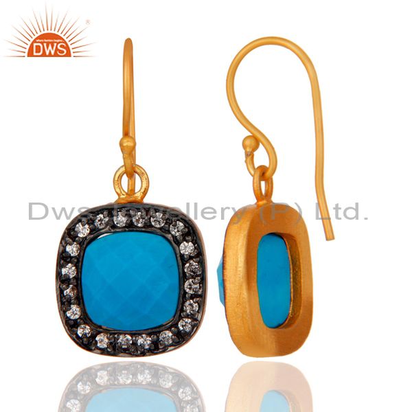 Exporter Turquoise And White Zircon 18K Yellow Gold Plated Brass Fashion Earrings