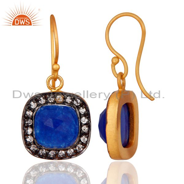 Exporter Blue Aventurine And White Zircon 14K Gold Plated Fashion Earrings Jewelry