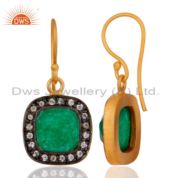 Exporter Natural Green Aventurine And White Zircon Gold Plated Fashion Earrings