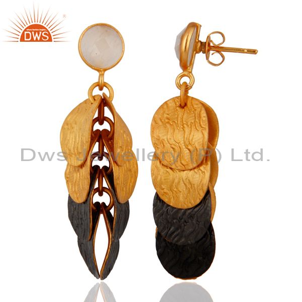 Exporter 22K Yellow Gold Plated White Moonstone Fashion Womens Dangle Earrings