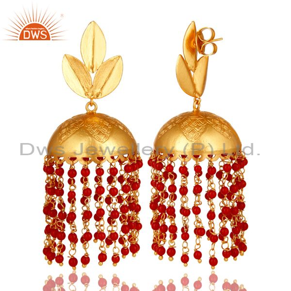 Buy Traditional South Indian Jewellery 1 Gram Gold Red Crystal Jhumkas  Earrings Online