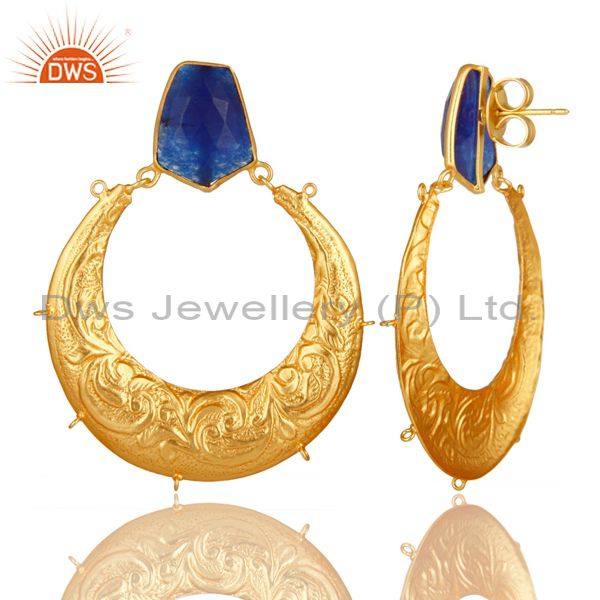 Exporter 18K Yellow Gold Over Brass Blue Aventurine Floral Engraved Designer Finding