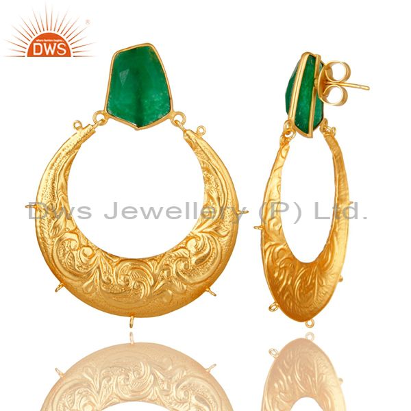 Exporter Handmade Green Aventurine Designer Dangle Earrings Made In 18K Gold Over Brass