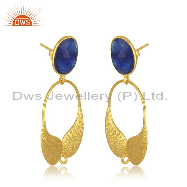Exporter 18K Gold Plated Brass Blue Aventurine Angel Wing Designer Dangle Post Finding