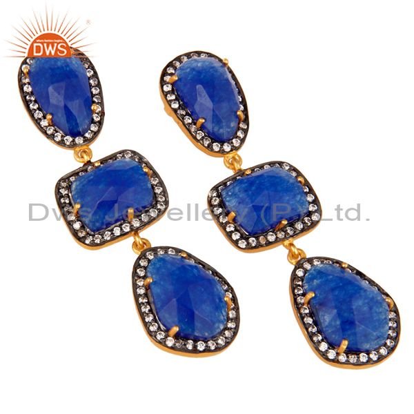 Exporter 18K Gold Plated Blue Aventurine and White Zircon Dangle Drop Earring