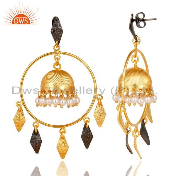 Exporter 14K Yellow Gold Plated Traditional Handmade Round Pearl Beads Jhumka Earrings