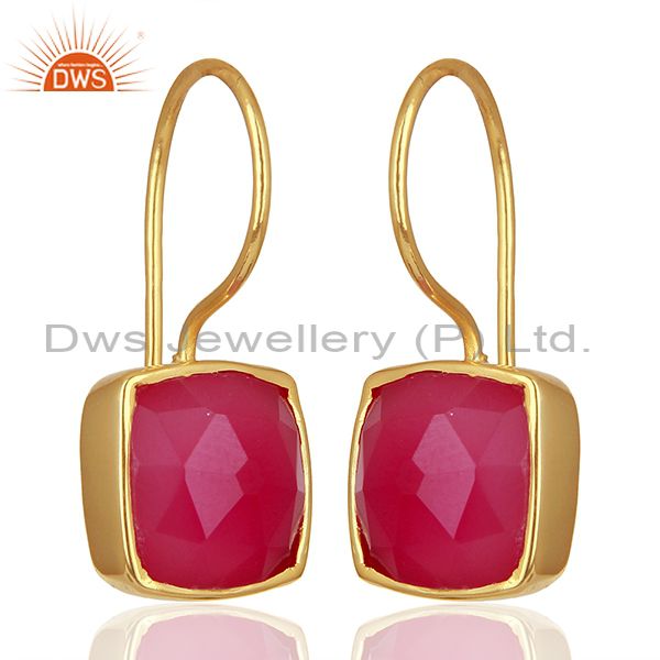 Exporter Pink Chalcedony Gemstone Girls Gold Plated Silver Earrings Supplier