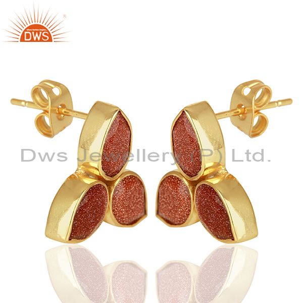 Exporter Sun Stone Gold Plated Brass Fashion Stud Earrings Manufacturer