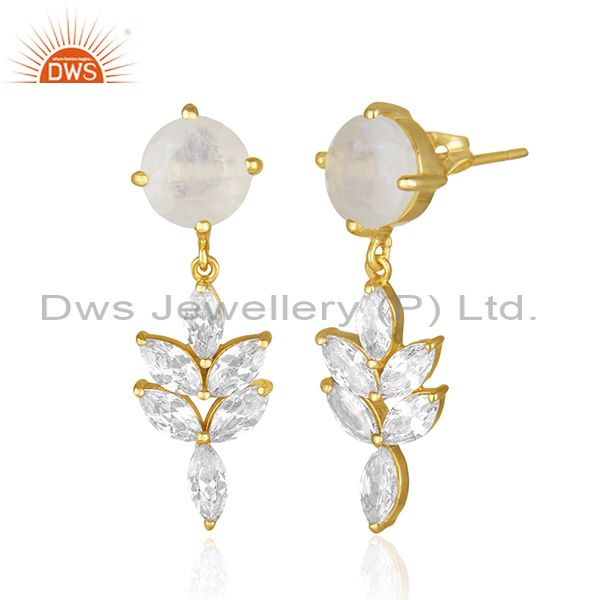 Exporter 14k Gold Plated Brass Fashion Gemstone Earring Manufacturer of Wedding Jewelry