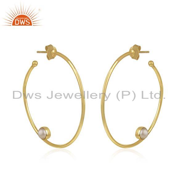 Exporter Natural Pearl Gemstone Silver Gold Plated Hoop Earring Jewelry