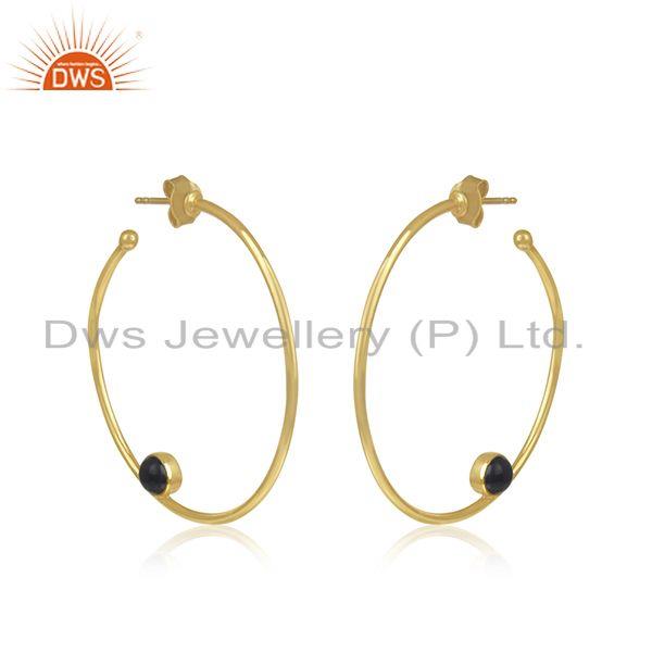 Exporter Black Onyx Gemstone Silver Gold Plated Hoop Earring Jewelry