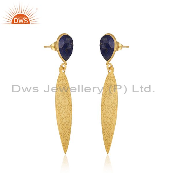 Exporter Wholesale Lapis Gemstone Brass Fashion Designer Earrings Jewelry Supplier