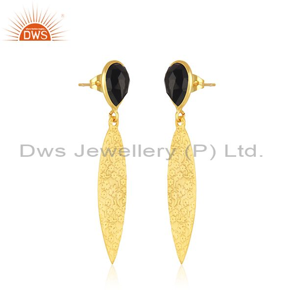 Exporter Designer Textured Brass Fashion Black Onyx Gemstone Earrings Jewelry