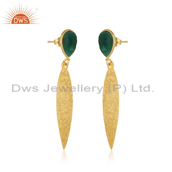 Exporter Green Onyx Gemstone Designer Brass Fashion Earrings Jewelry Manufacturer