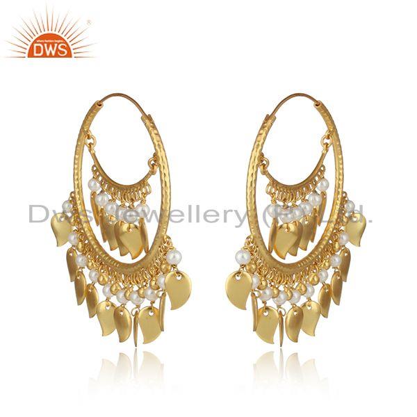 Traditional pearl yellow gold on chand bali fashion hoop earrings