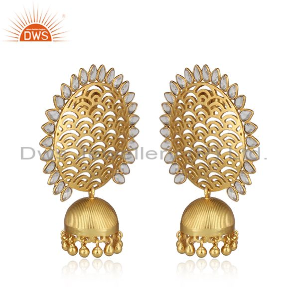 Designer filigree yellow gold on large fashion earring with pearls