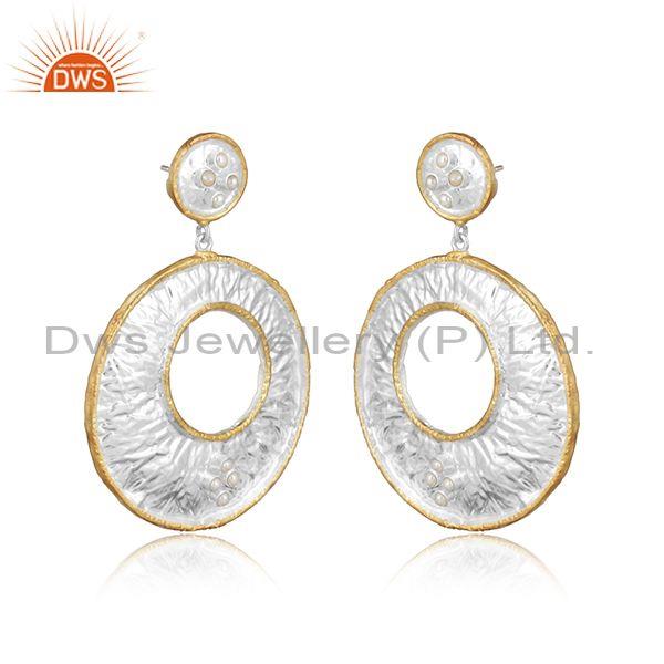 Pearl Set White And Brass Gold Round Drop Earrings