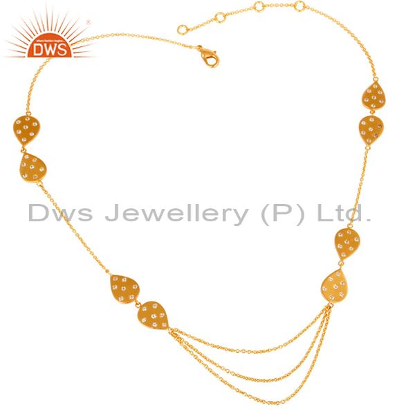 Suppliers 22K Yellow Gold Plated Cubic Zirconia Layered Chain Womens Fashion Necklace