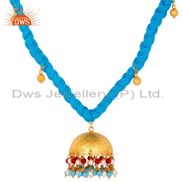 Exporter White Pearl Coral and Turquoise Indian Traditional Gold Plated Necklace