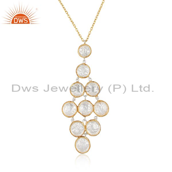 Brass Gold Plated White Chandelier Pendant And Necklace