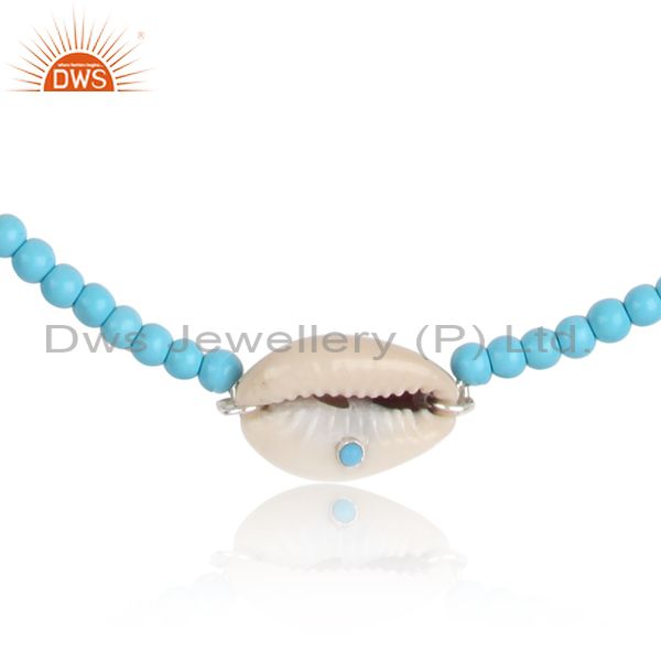 Cowrie Pendant With Turquoise Cultured Beaded Necklace