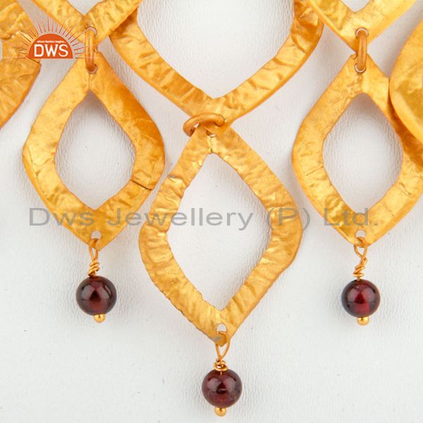 Exporter Natural Garnet Beads With 18k Yellow Gold Plated Chandelier Fashion Necklace