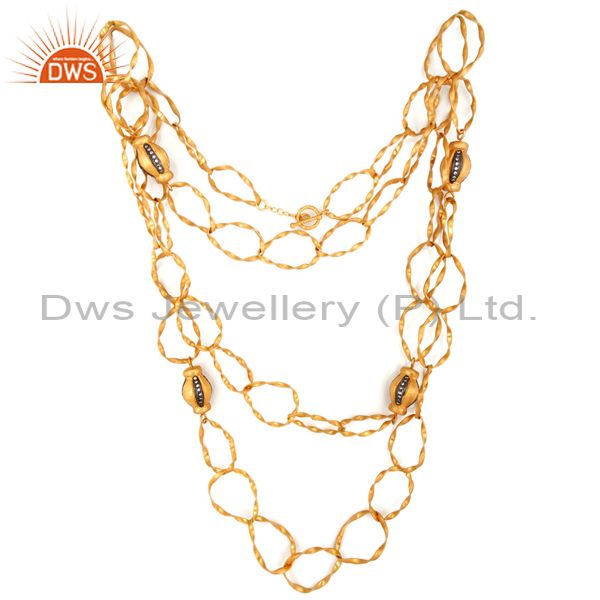 Exporter Indian Artisan 24K Gold Plated White Zircon Hammered Designer Fashion Necklace