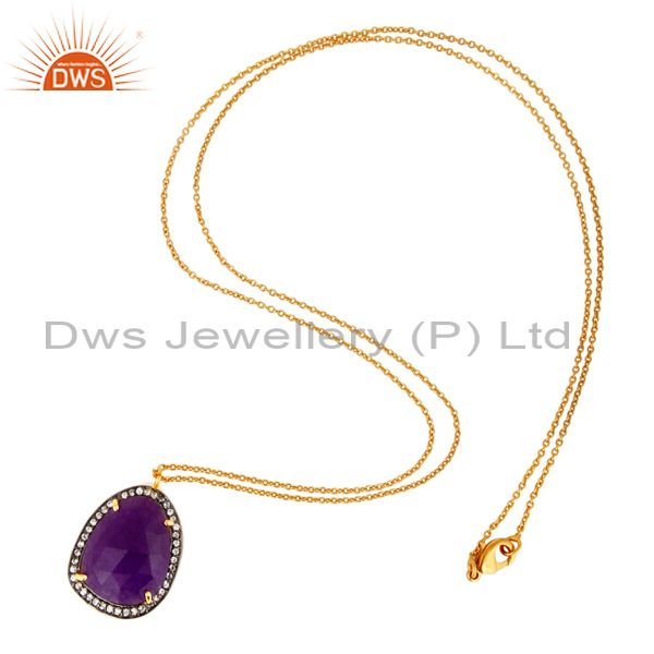 Exporter Purple Aventurine Gemstone 18K Yellow Gold Plated Pendant Chain With CZ