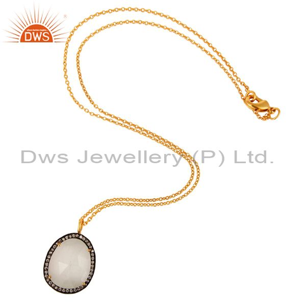 Exporter Cubic Zirconia And Moonstone Prong Set Pendant Necklace With 24K Gold Plated