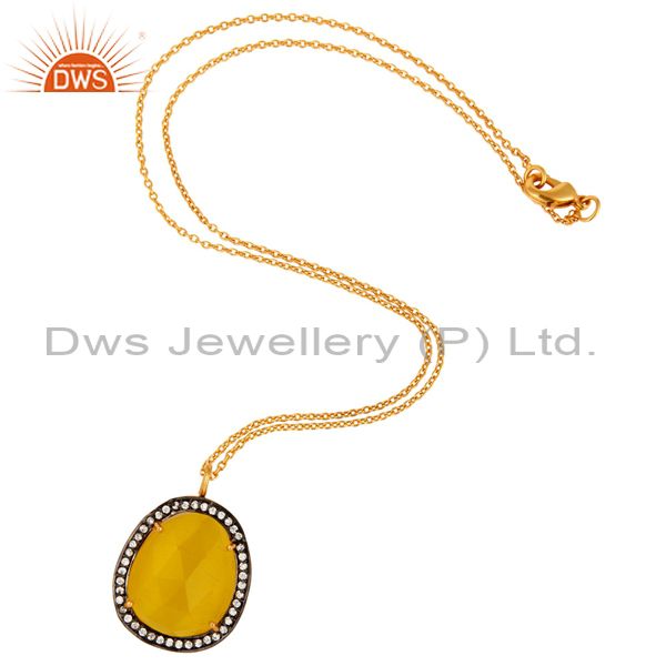 Exporter Moonstone & White Zircon18K Yellow Gold Plated Fashion Pendant With Chain