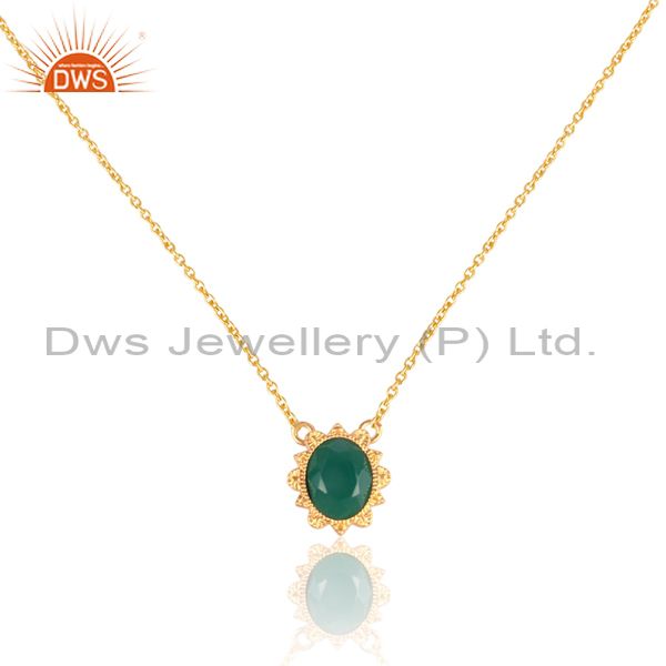 Green onyx gemstone designer gold plated brass fashion necklace
