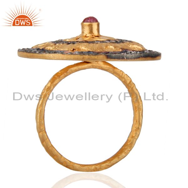 Exporter Designer 18K Yellow Gold Plated Handmade Pink Tourmaline Gemstone Cocktail Ring