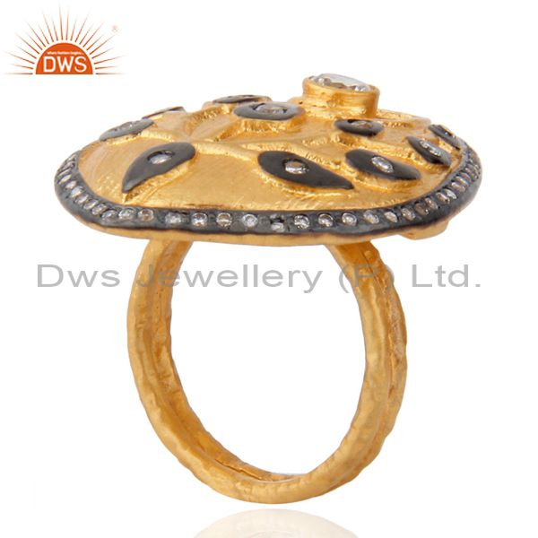 Exporter Impressive Leaf Design Cubic Zircon 18k Gold GP Knuckle Ring Bridal Party Jewelr