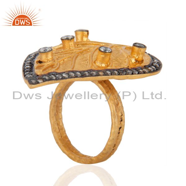 Exporter 18K Gold Plated Classic Leaf Designer Pave Fake Diamond Fashion Long Finger Ring